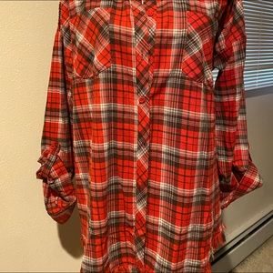 Plaid/sequin back button down long sleeve shirt